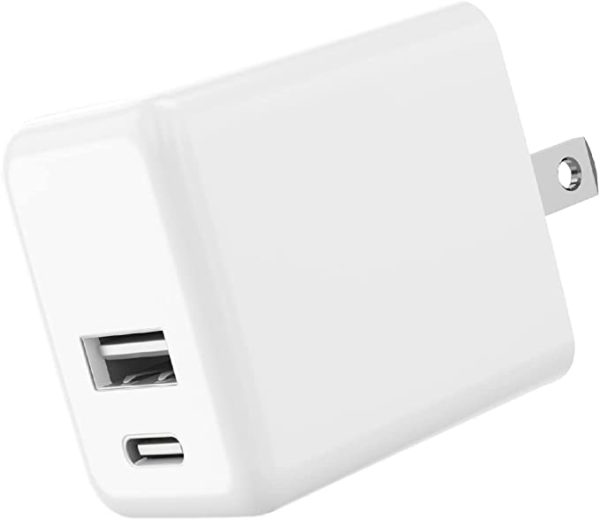 Dual Port Travel USB-A and USB-C Wall Charger Block (White)